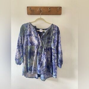 Cabi Tie-Dye Blue and Green Button Down, XS